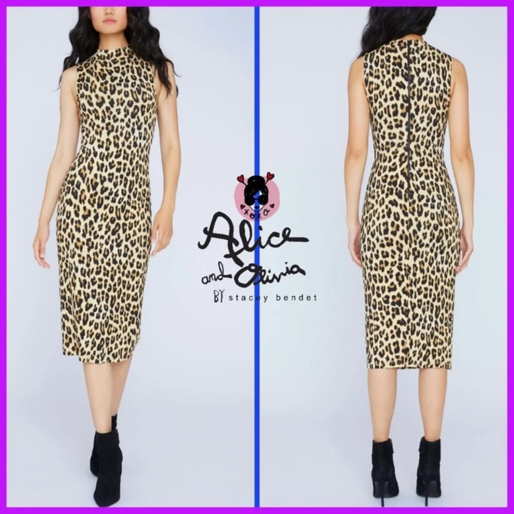 Like new Alice + Olivia Delora Leopard Sleeveless Bodycon Midi Dress